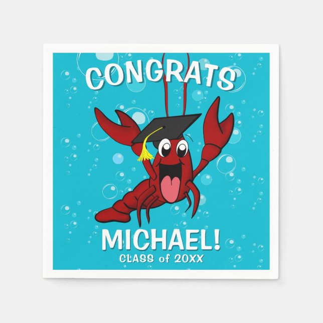 Graduation Crawfish Boil Lobster Cute Seafood Napkins (Front)