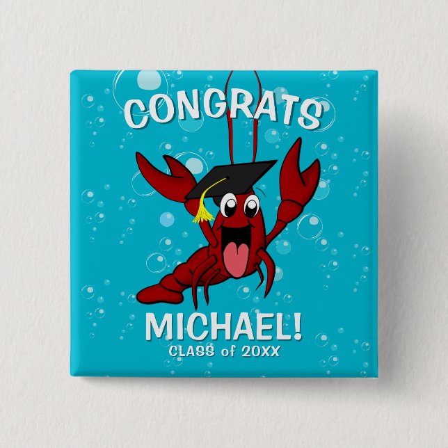 Graduation Crawfish Boil Lobster Party Favor Button (Front)