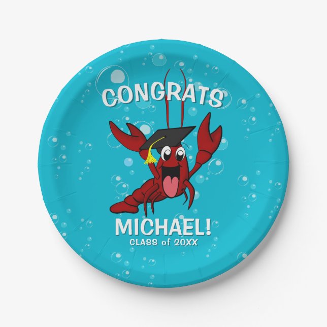 Graduation Crawfish Boil Lobster Seafood Party Paper Plates (Front)