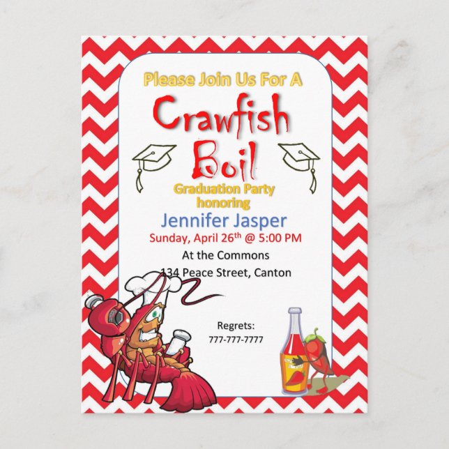 Graduation Crawfish Boil Party Invitation Postcard (Front)