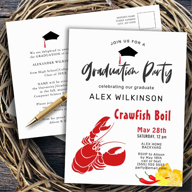Graduation Crawfish Boil Party Invitation Postcard (Creator Uploaded)
