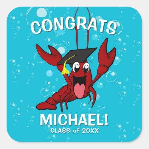 Graduation Crawfish Boil Seafood Cute Blue Party Square Sticker