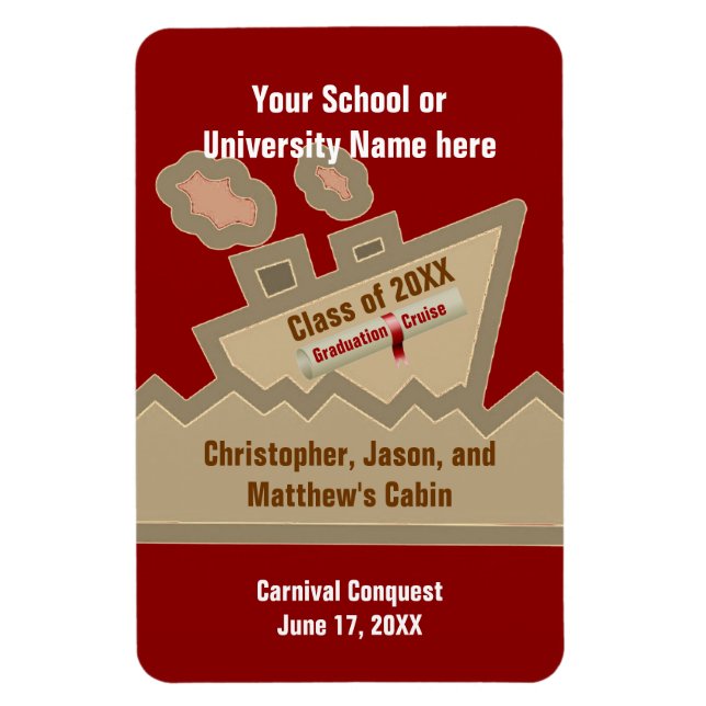 Graduation Cruise Custom Stateroom Door Marker Red Magnet (Vertical)