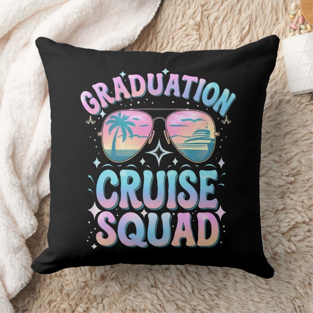 Graduation Cruise Squad Cruising Ship Retro Throw Pillow (Blanket)