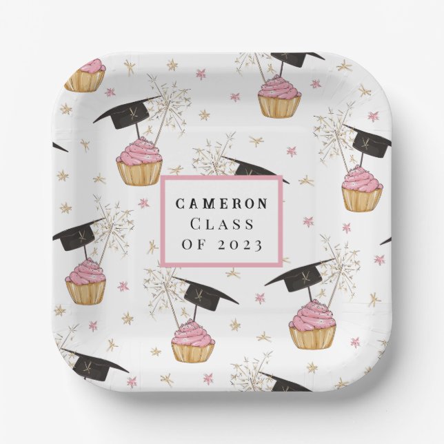 Graduation Cupcake Personalized Paper Plates (Front)