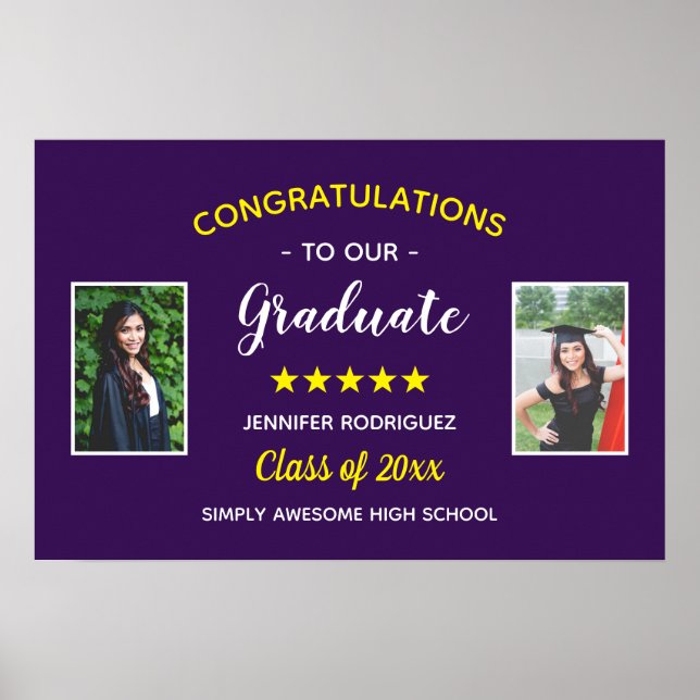 Graduation Custom 2 Photo Congratulations Graduate Poster (Front)