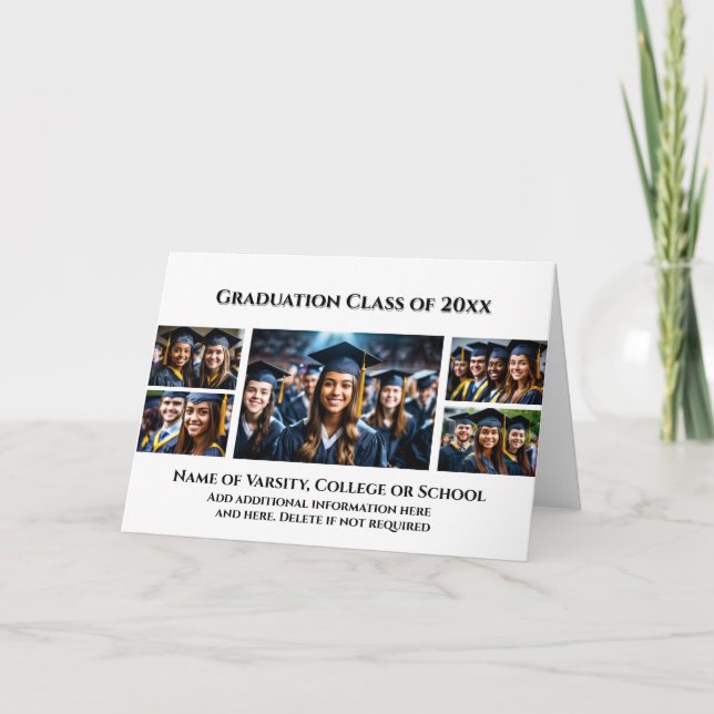 Graduation custom 5 photo collage white black card (Front)