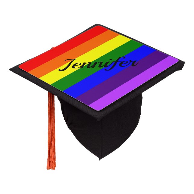Graduation Custom Cap Topper NAME Rainbow LGBT (Angled)