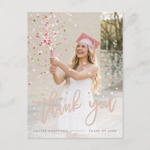Graduation   Custom Elegant Script Photo Thank You Postcard