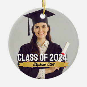 Graduation Custom Gold Ribbon Class Of School Year Ceramic Ornament