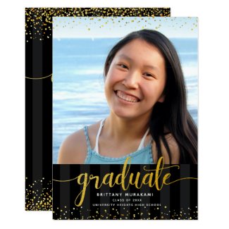 Graduation custom photo chic, modern gold script invitation