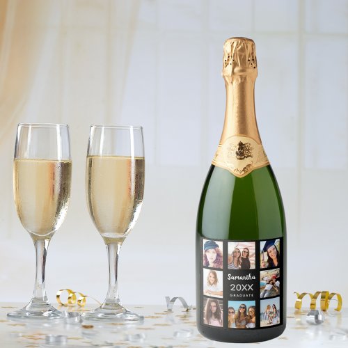 Graduation custom photo collage black sparkling wine label