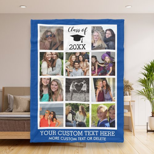 Graduation Custom Photo Collage Blue Fleece Blanket