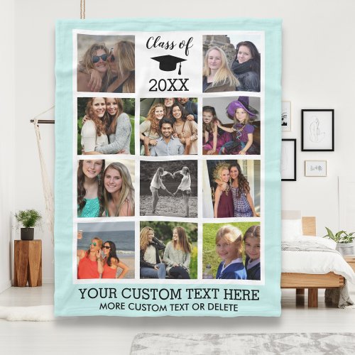 Graduation Custom Photo Collage Class of Memory Fleece Blanket