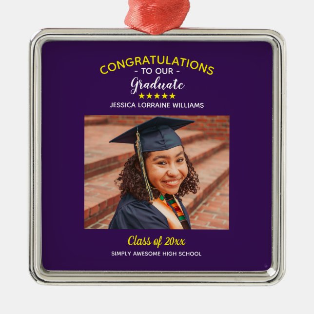 Graduation Custom Photo Congratulations Graduate Metal Ornament (Front)