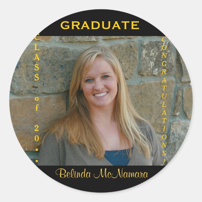 Graduation Custom Photo Gold Round 20▪▪ Classic Round Sticker (Front)