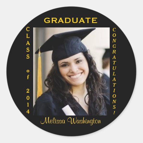 Graduation Custom Photo Gold Round Classic Round Sticker