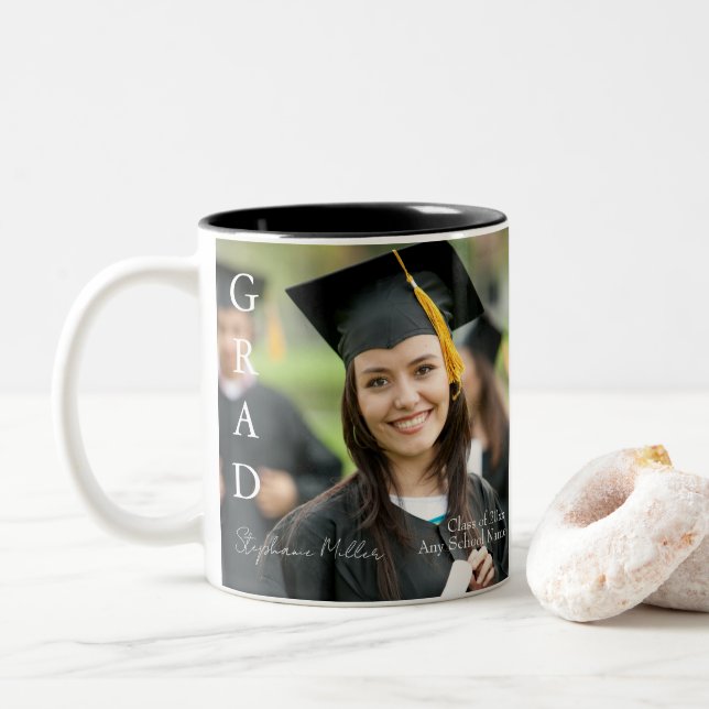 Graduation Customizable Name, School, and Year  Two-Tone Coffee Mug (With Donut)