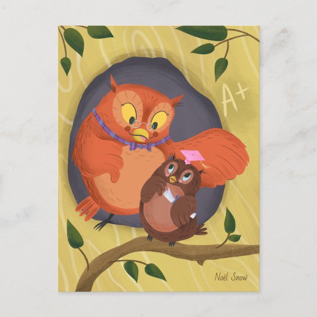 Graduation Cute Owl Pink Hat Blank Postcard (Front)