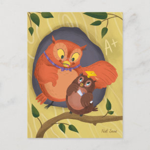 Graduation Cute Owl Yellow Hat Blank Postcard
