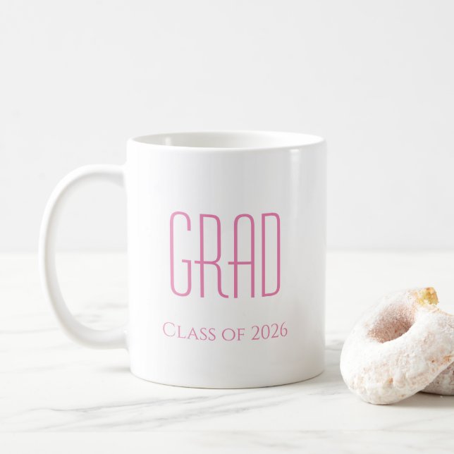 Graduation Cute Pink Typography Class of 2026 Coffee Mug (With Donut)