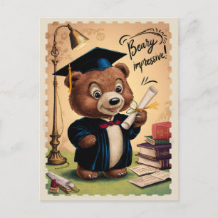 Graduation Cute Vintage Bear Postcard
