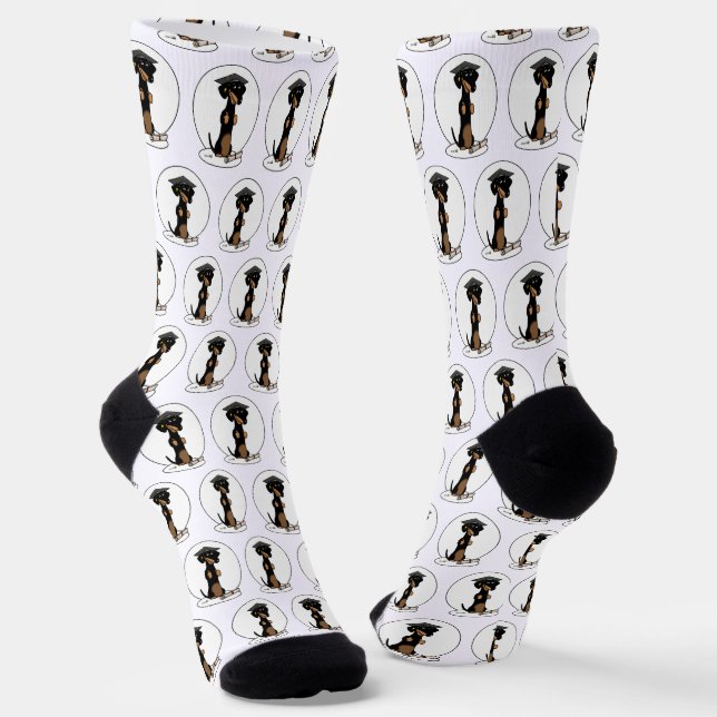 Graduation Dachshund (black & tan) - Cute dog Socks (Angled)