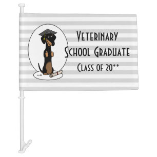 Graduation Dachshund Dog (black & tan) Cute Car Flag