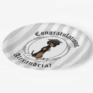 Graduation Dachshund Dog (black & tan) Cute Paper Plates