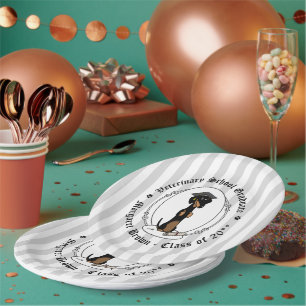 Graduation Dachshund Dog (black & tan) Cute Paper Plates