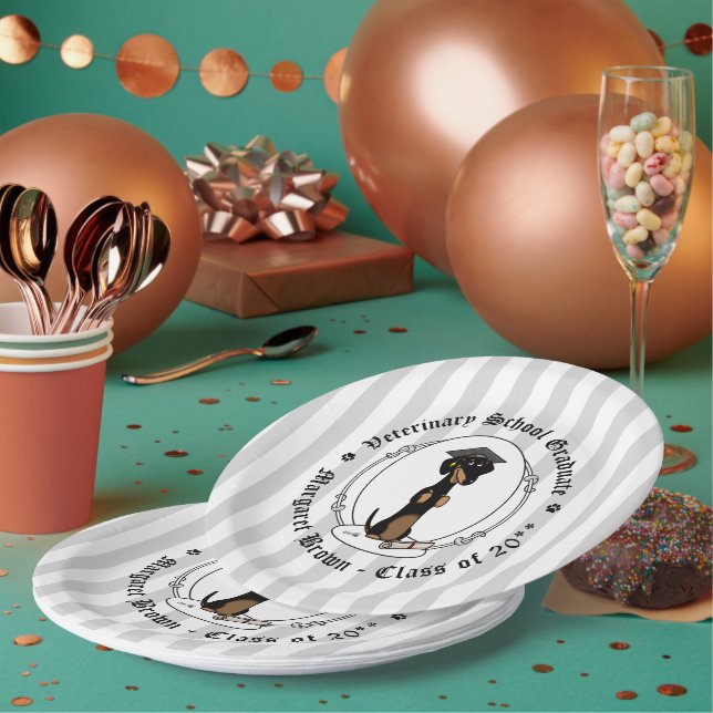 Graduation Dachshund Dog (black & tan) Cute Paper Plates (Multi)
