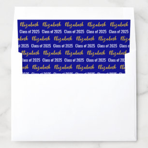 Graduation Dark Blue White Gold Script Grad Name Envelope Liner