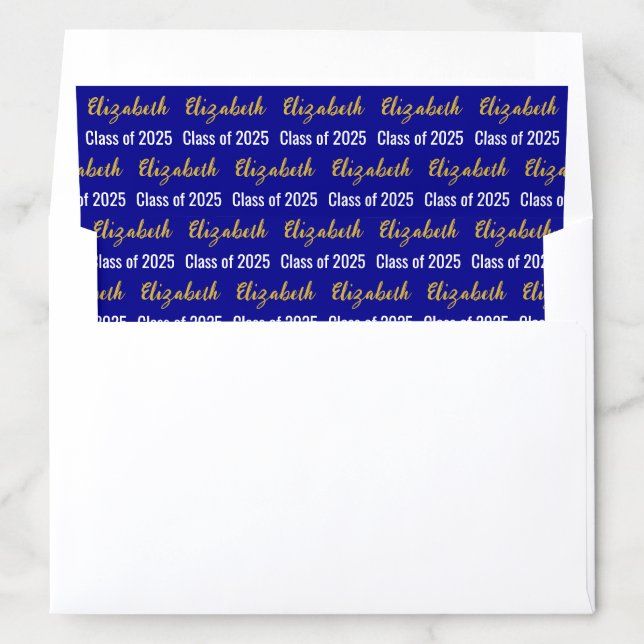 Graduation Dark Blue White Gold Script Grad Name Envelope Liner (In Envelope)