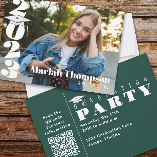 Graduation Dark Green Photo Class Of 2023 QR Invitation