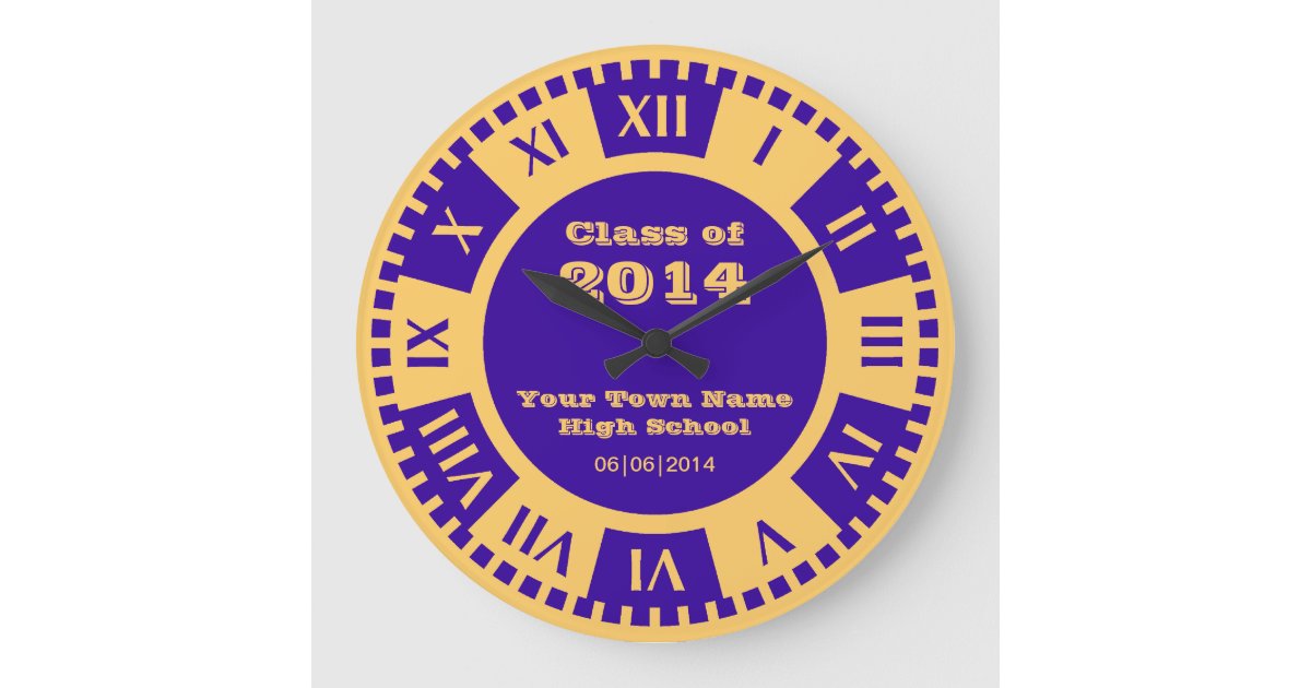 Graduation Date Countdown Purple and Gold Varsity Large Clock | Zazzle