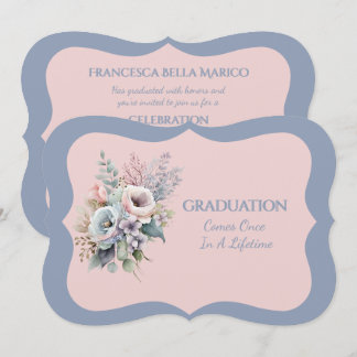 Graduation Daughter Blue Pink Floral Invitation