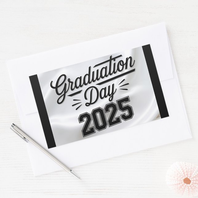 Graduation Day 2025  Rectangular Sticker (Black and White Letters Graduation Day Stickers 2025!)