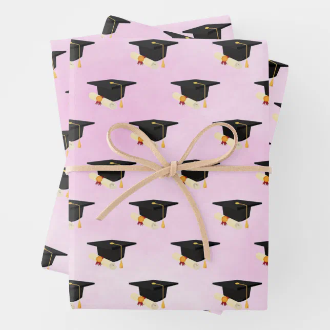 Graduation Day Cap and Diploma Pink Wrapping Paper Sheets | Zazzle