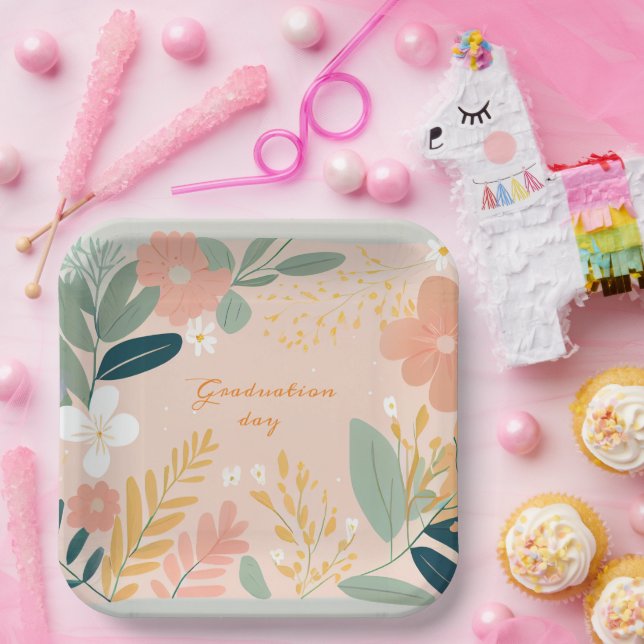 Graduation Day,  Flower  Floral Bouquet Paper Plates (Party)