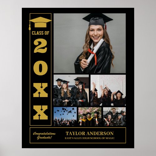 Graduation Day Senior Class of Photo Collage Black Poster