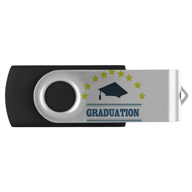 Graduation Day USB Flash Drive (A USB drive with a black plastic body and a silver metal swivel cover!)