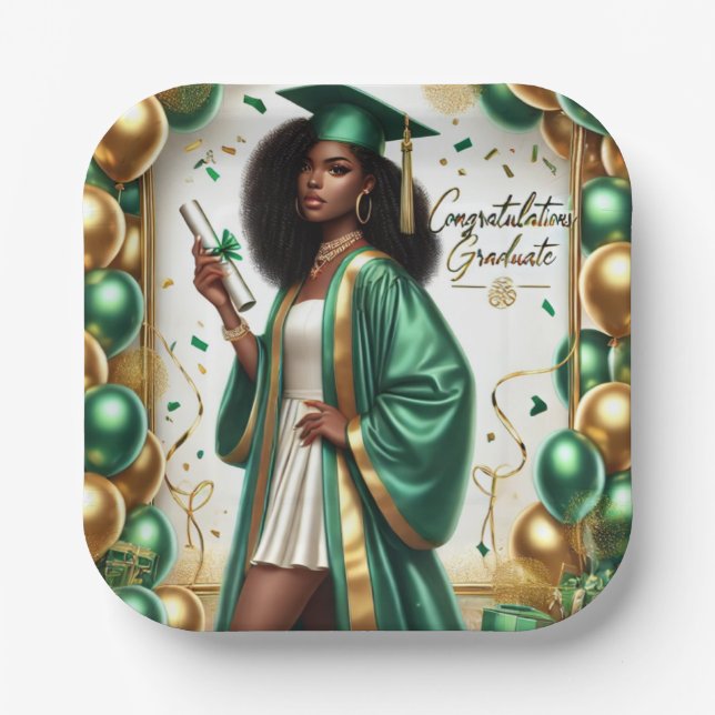 Graduation Decor - Emerald Paper Plates (Front)