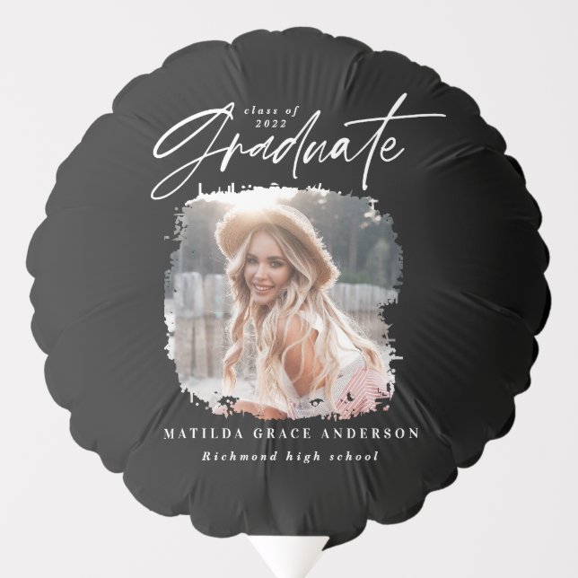 Graduation decor script modern black white elegant balloon (Front)