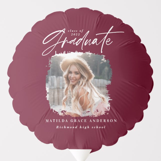 Graduation decor script modern burgundy elegant balloon (Front)