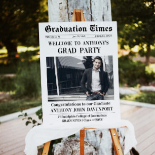 Graduation Decor with Photo, Newspaper themed Grad Foam Board