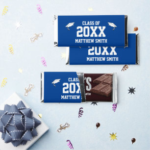 Graduation Deep Blue and White Graduate Name Hershey Bar Favors