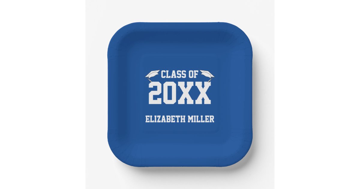 Graduation Deep Blue and White Graduate's Name Paper Plates | Zazzle