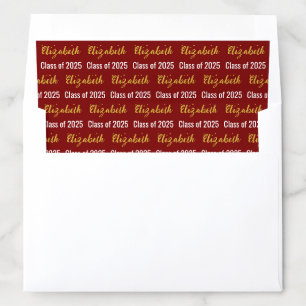 Graduation Deep Red White Gold Script Grad Name Envelope Liner