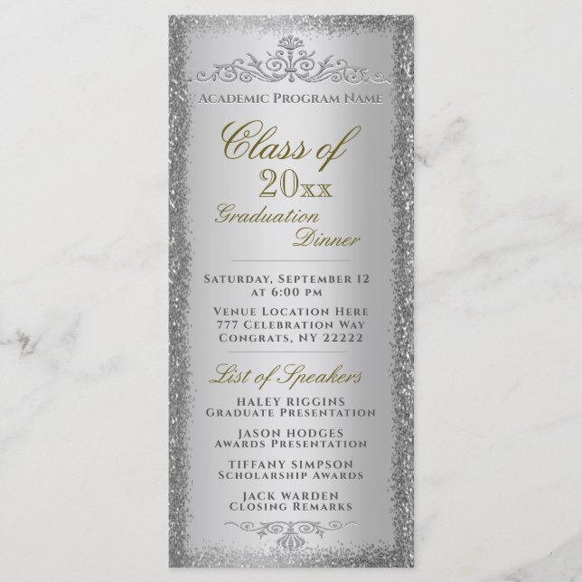 Graduation Dinner Invitation Silver (Front)