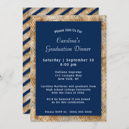 Graduation Dinner Navy Blue Graduation Invitation